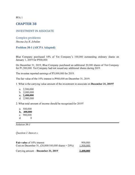 Pdfcoffee Notes About Cfas Pfa Chapter Investment In Associate