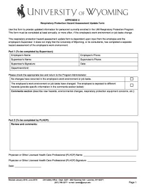 Fillable Online Respiratory Protection Hazard Assessment Update Form