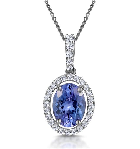 1ct Tanzanite And Lab Diamond Halo Oval Asteria Necklace In 9kw Gold