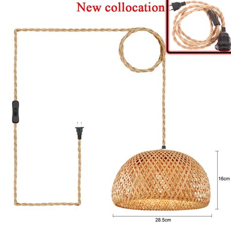 Lampe Suspendue En Corde De Chanvre Abat Jour En Bambou Tiss La Main