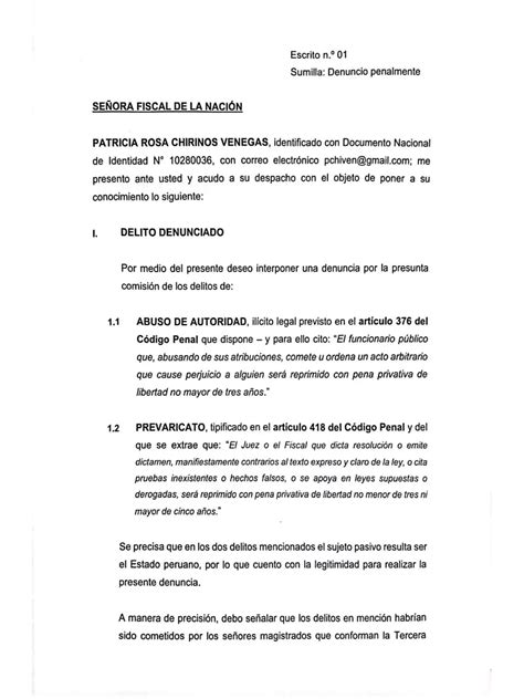 Documento Usado Por Patricia Chirinos Para Denunciar A Jueces Del Pj