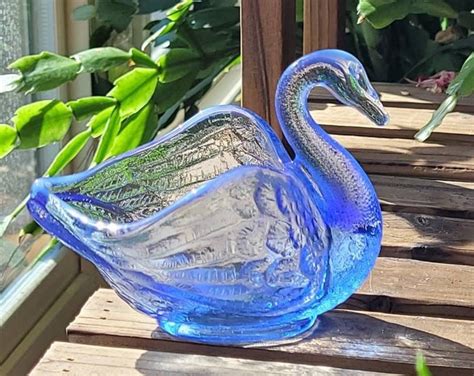 Fenton Swan Blue White Opalescent Glass Candy Dish Art Glass Antique And Vintage Etsy