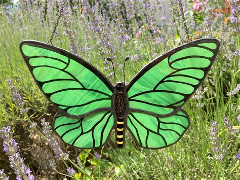 Green Stained Glass Butterfly Sun Catcher