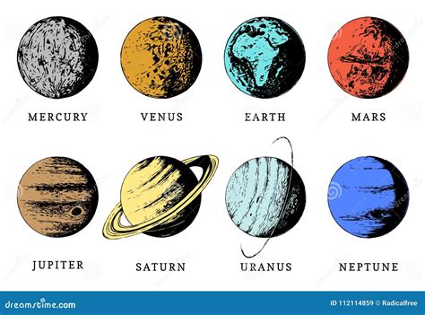 Solar System Infographics In Vector. Hand Drawn Illustration Of Eight ...