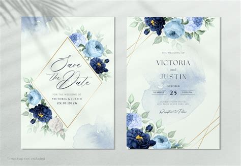 Plantilla de tarjeta de invitación de boda floral romántica Archivo