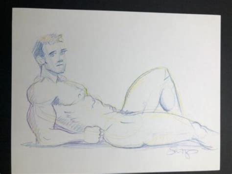 Male Nude Study Pencil Drawing Fine Art Signed By Artist