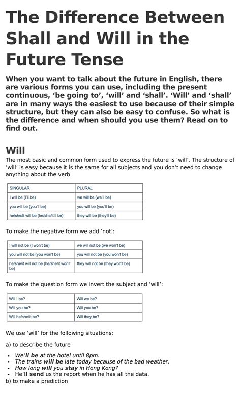 The Difference Between Shall And Will In The Future Tense The