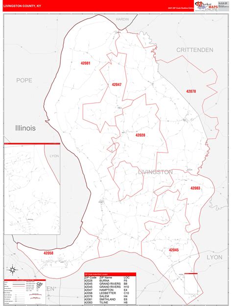 Livingston County Ky Zip Code Wall Map Red Line Style By Marketmaps