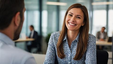 Premium Photo Smiling Female Manager Interviewing An Applicant In Office