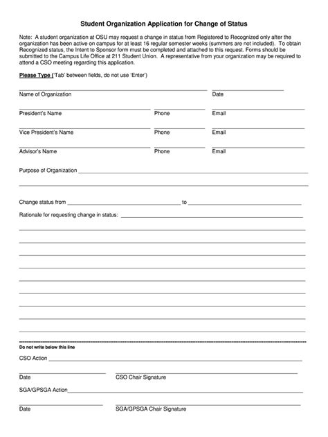 Fillable Online Lcl Okstate Student Organization Application For Name