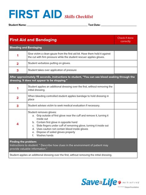 First Aid Skills Checklist Pdf Pdf First Aid Glove