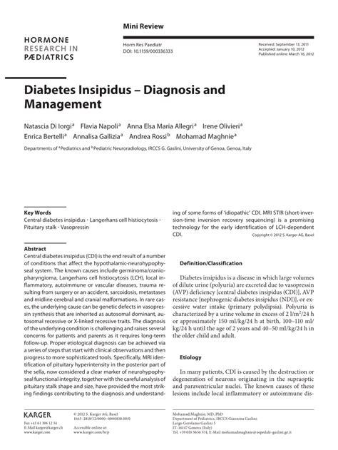 Pdf Diabetes Insipidus Diagnosis And Management