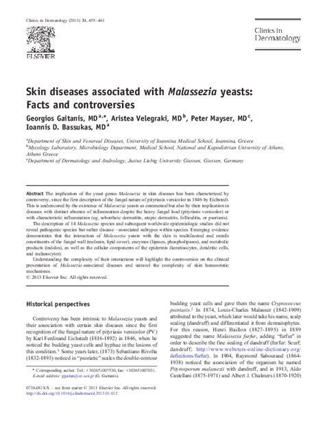 Pdf Skin Diseases Associated With Malassezia Yeasts Facts And