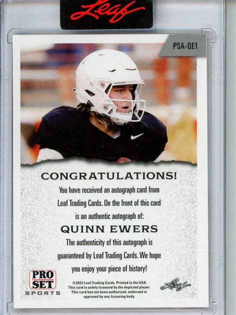 2022 Leaf Pro Set Draft Autographs Red PSA QE1 Quinn Ewers AU RC