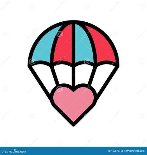 Heart At Parachute Vector Valentine And Love Related Filled Outline