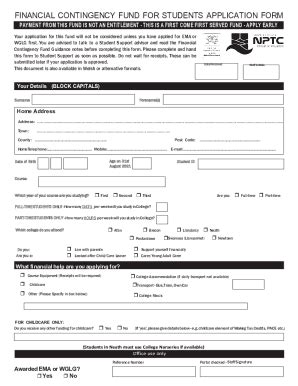 Fillable Online Financial Contingency Fund Application Form Fax