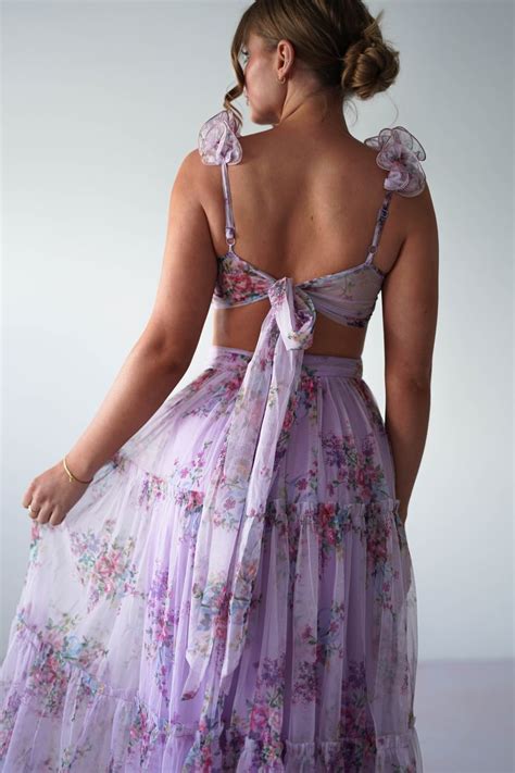 Alma Floral Print Tulle Maxi Dress Lilac In 2024 Tulle Maxi Dress