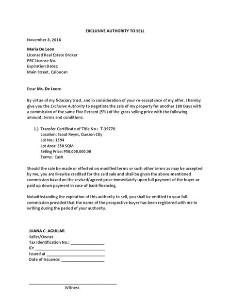 Exclusive Authority To Sell Template | PDF