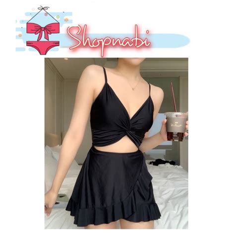 Đồ bơi bikini đi biển liền mảnh 2 dây khoét eo Shopee Việt Nam