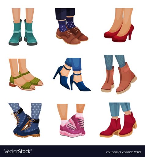 Different Footwear With Legs Wearing It Set Vector Image