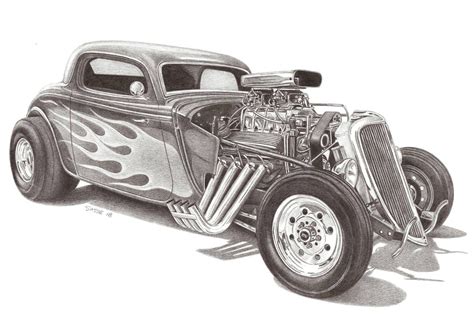 1934 Ford Coupe Hotrod A3 Print Off Original Pencil Drawing Limited 100