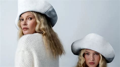 Kate Moss 49 And Lookalike Daughter Lila 21 Pose In Matching Jumpers And Hats For Vogue