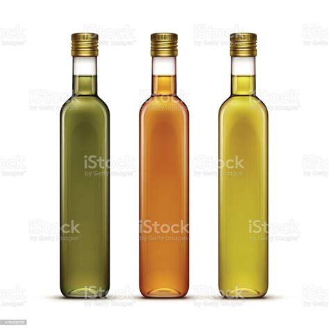 Vector Set Of Olive Or Sunflower Oil Glass Bottles Isolated Stock Illustration Download Image