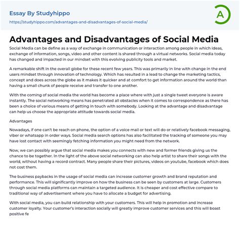 Advantages And Disadvantages Of Social Media Essay Example