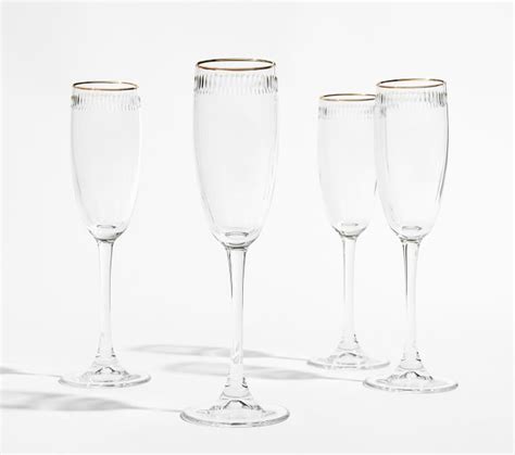 Etched Gold Rim Champagne Flutes Set Of 4