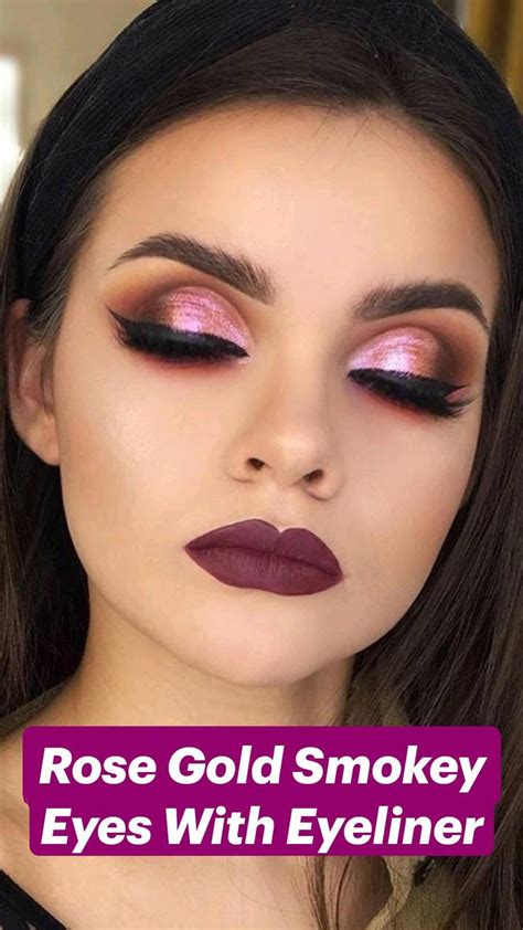 Rose Gold Smokey Eyes With Eyeliner Gold Makeup Eye Makeup Rose