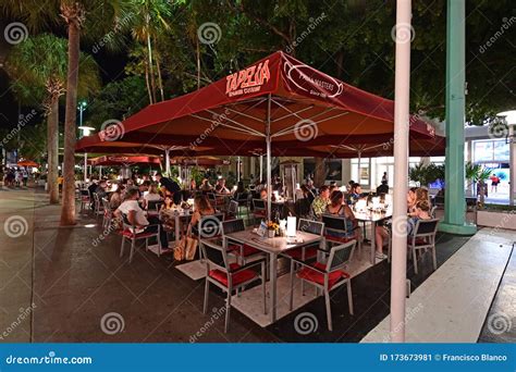 Outdoor Restaurant On Lincoln Road Mall In Miami Beach Florida At