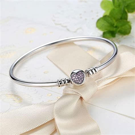 Pink Cz Heart Bangle Sterling Silver Silver Charms Store