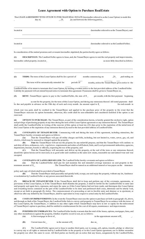 30 Free Rent To Own Contracts Templates Templatelab