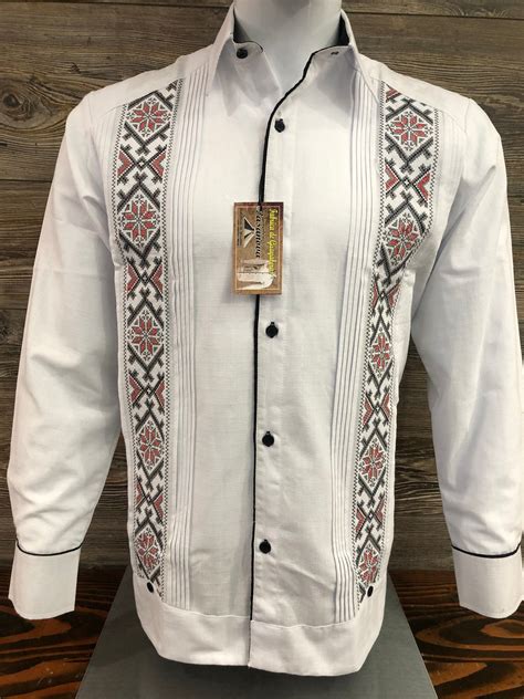 Mens Mexican Guayabera Wedding Dress Shirt Elegant Red Black Etsy