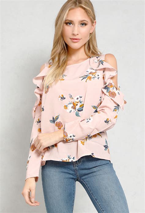 Ruffled Open Shoulder Floral Top Shop Old Blouse And Shirts At Papaya