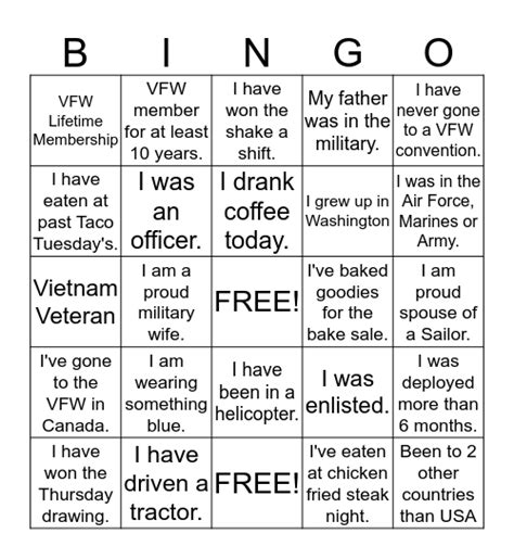 Vfw Bingo Mixer Bingo Card