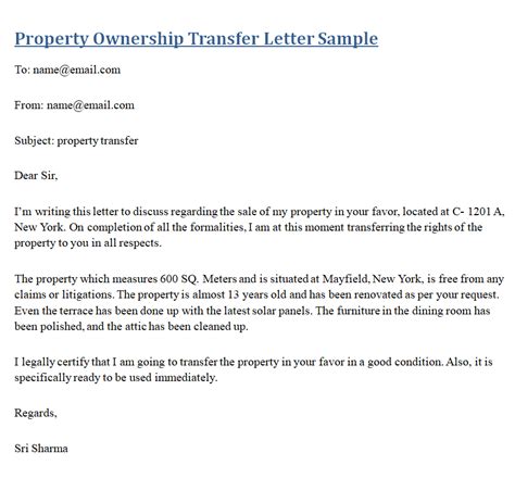 Writing A Letter To Transfer Ownership Of Property With Samples Day