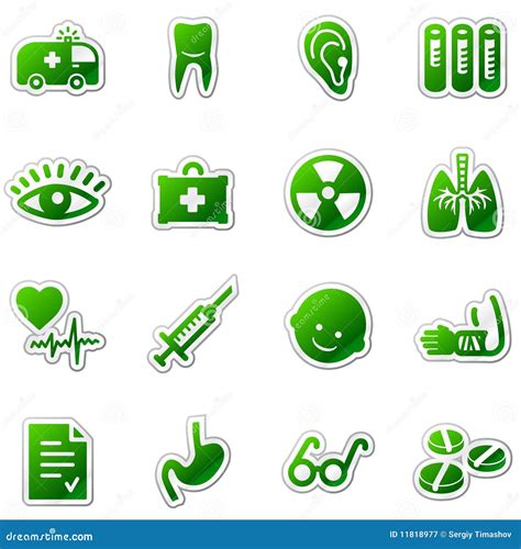 Iconos Del Web De La Medicina Serie Verde De La Etiqueta Engomada