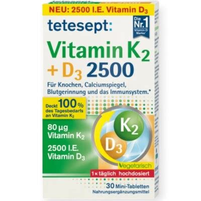 Tetesept Vitamin K2 + D3: инструкция + цена в аптеках | Tabletki.ua