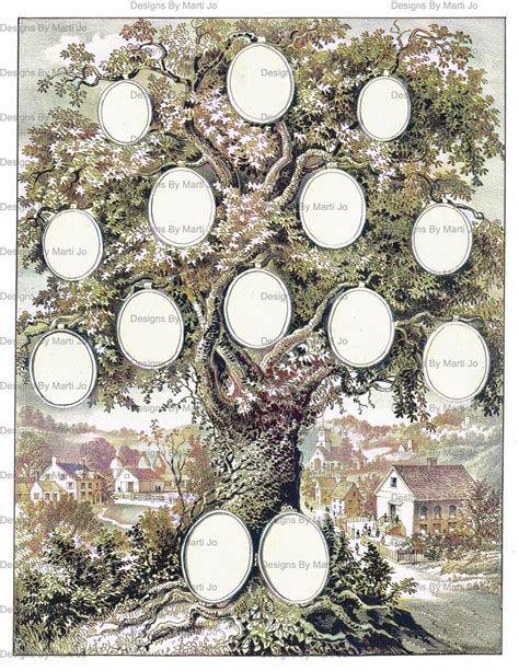 Vintage Family Tree Template Antique Family Record Poster Genealogy Forms Instant Download JPG ...