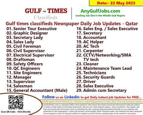 Gulf Times Classifieds Job Vacancies Qatar 22 May 2023 2023