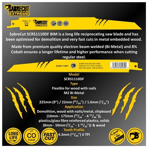 Sabrecut S Df Mm Demolition Reciprocating Sabre Saw Blades Wood