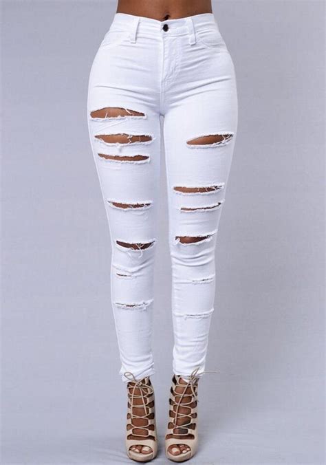 Beggar Ripped Street Straight Elastic Slim Plus Size Jeans Weiße