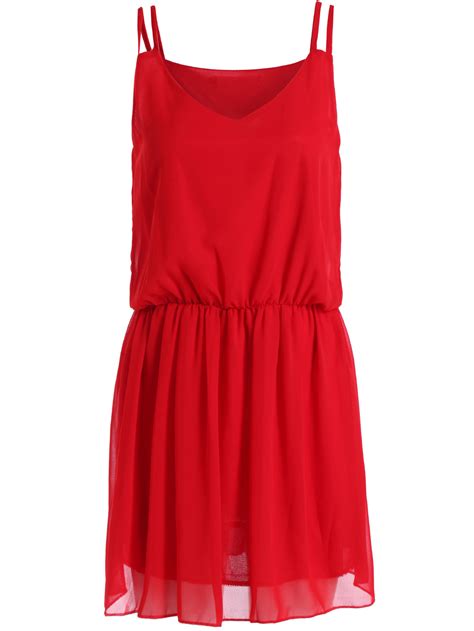 Red Spaghetti Strap Slim Chiffon Dress Sheinsheinside