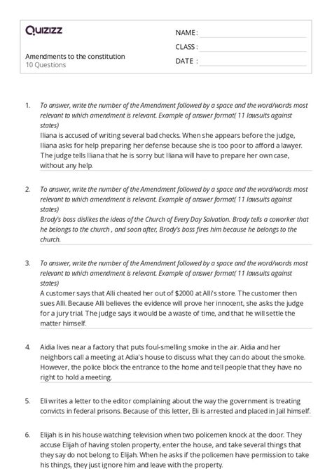 50 The Constitution Amendments Worksheets For 7th Class On Quizizz