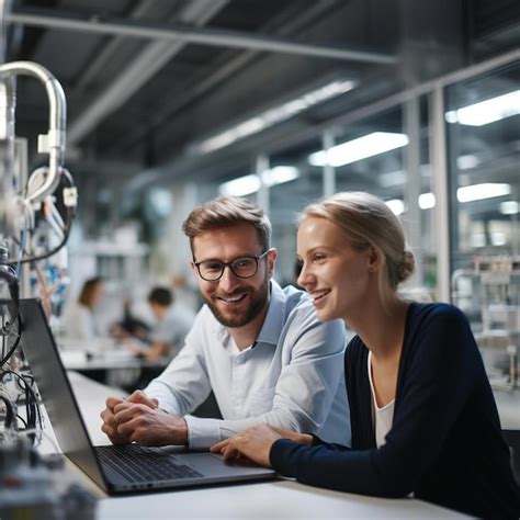 Premium AI Image Portrait Of Two Happy Female And Male Engineers