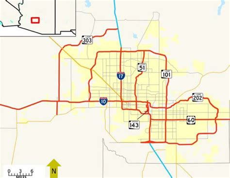 Map Showing All The Major Freeways Within The Phoenix Metro Region Red