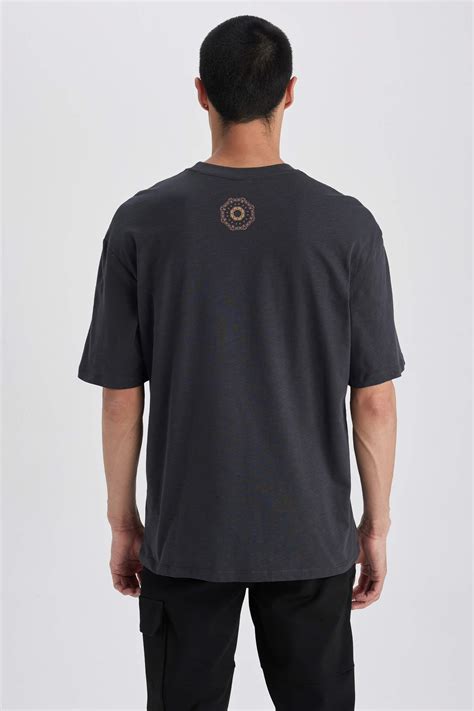 Anthracite Man Relax Fit Crew Neck T Shirt Defacto