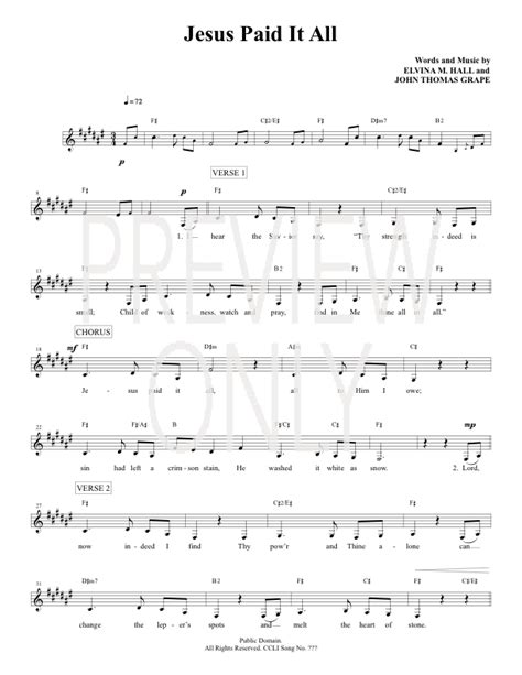 Jesus Paid It All Chords Praise Charts Sergassistant