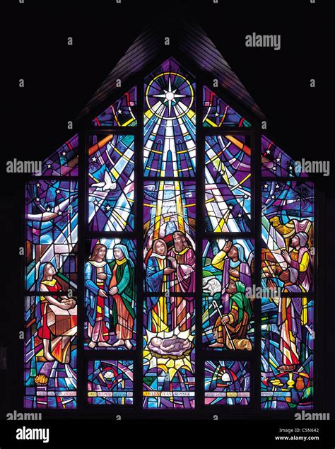 Stained glass of nativity scene Stock Photo - Alamy